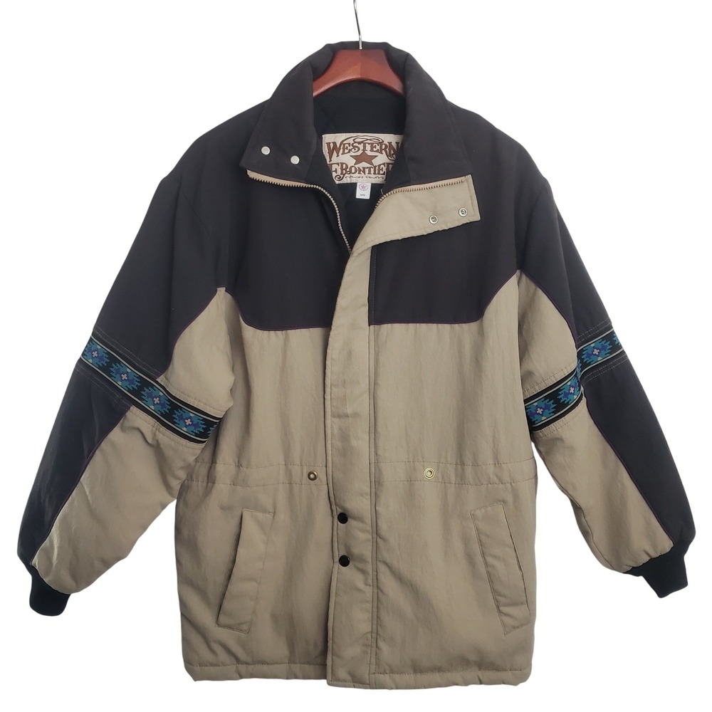 VTG Western‎ Frontier Jacket Aztec Detail Quilted Lined Barn Coat Med Made USA